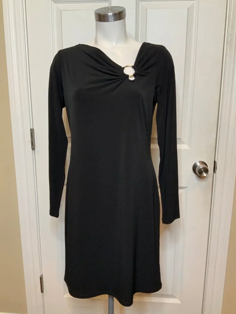 Michael Kors Black Thin Ring Cutout Long Sleeve Mini Dress, Size M